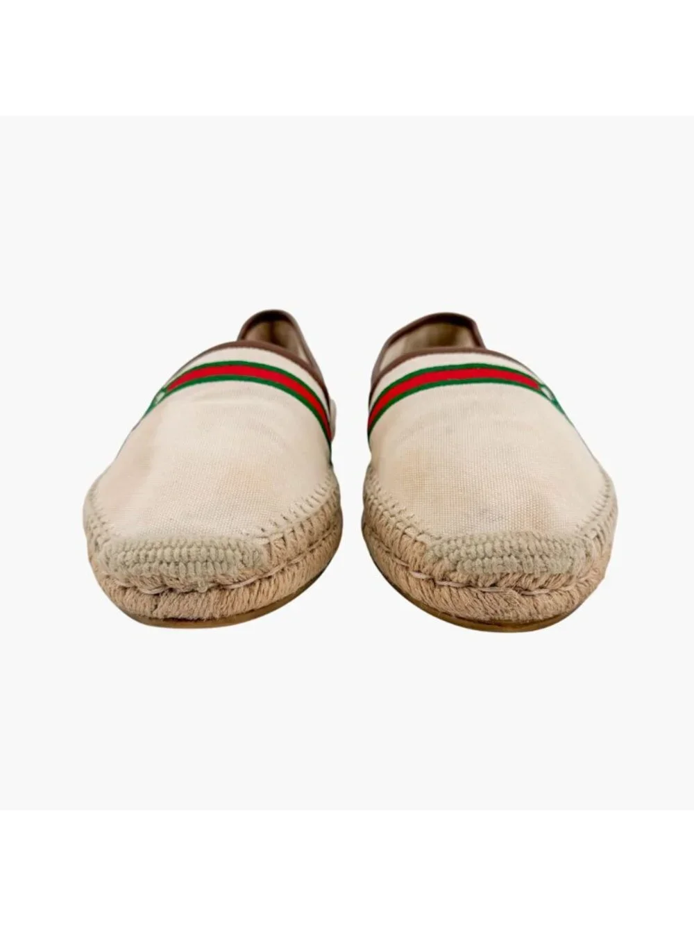 Gucci Interlocking GG Web Espadrille Flats Beige Canvas Size 41 US 11 Women’s